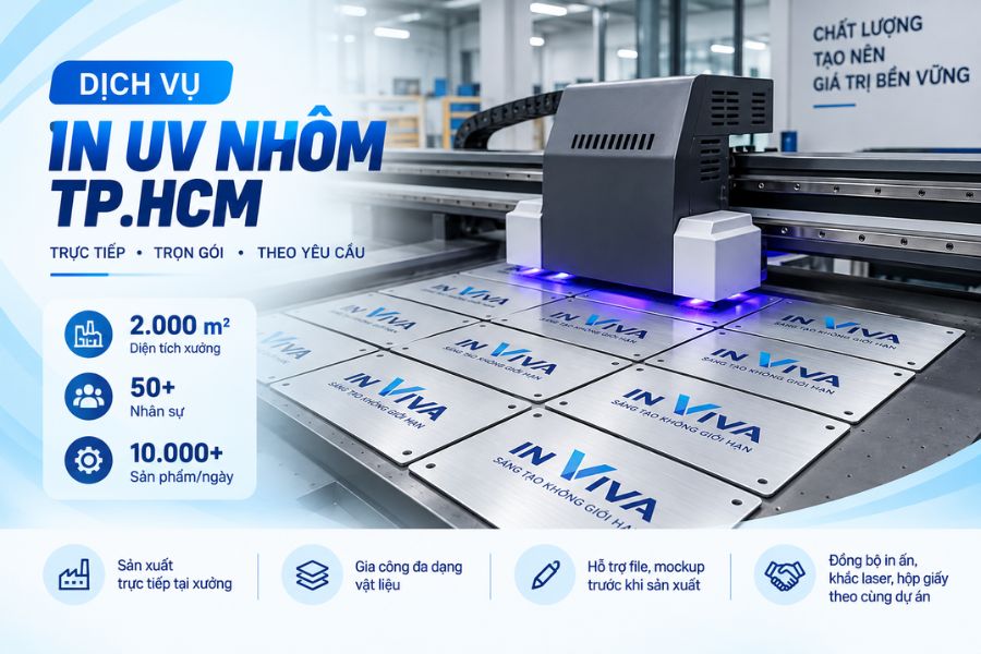 Xưởng In Viva nhận gia công UV trực tiếp trên nhôm với nhiều quy cách và số lượng Xưởng In Viva nhận gia công UV trực tiếp trên nhôm với nhiều quy cách và số lượng