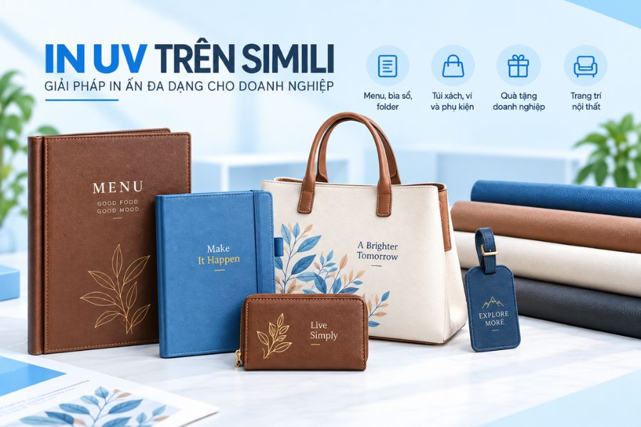 Công nghệ UV phù hợp in logo, họa tiết lên menu, sổ, ví, phụ kiện và quà tặng doanh nghiệp